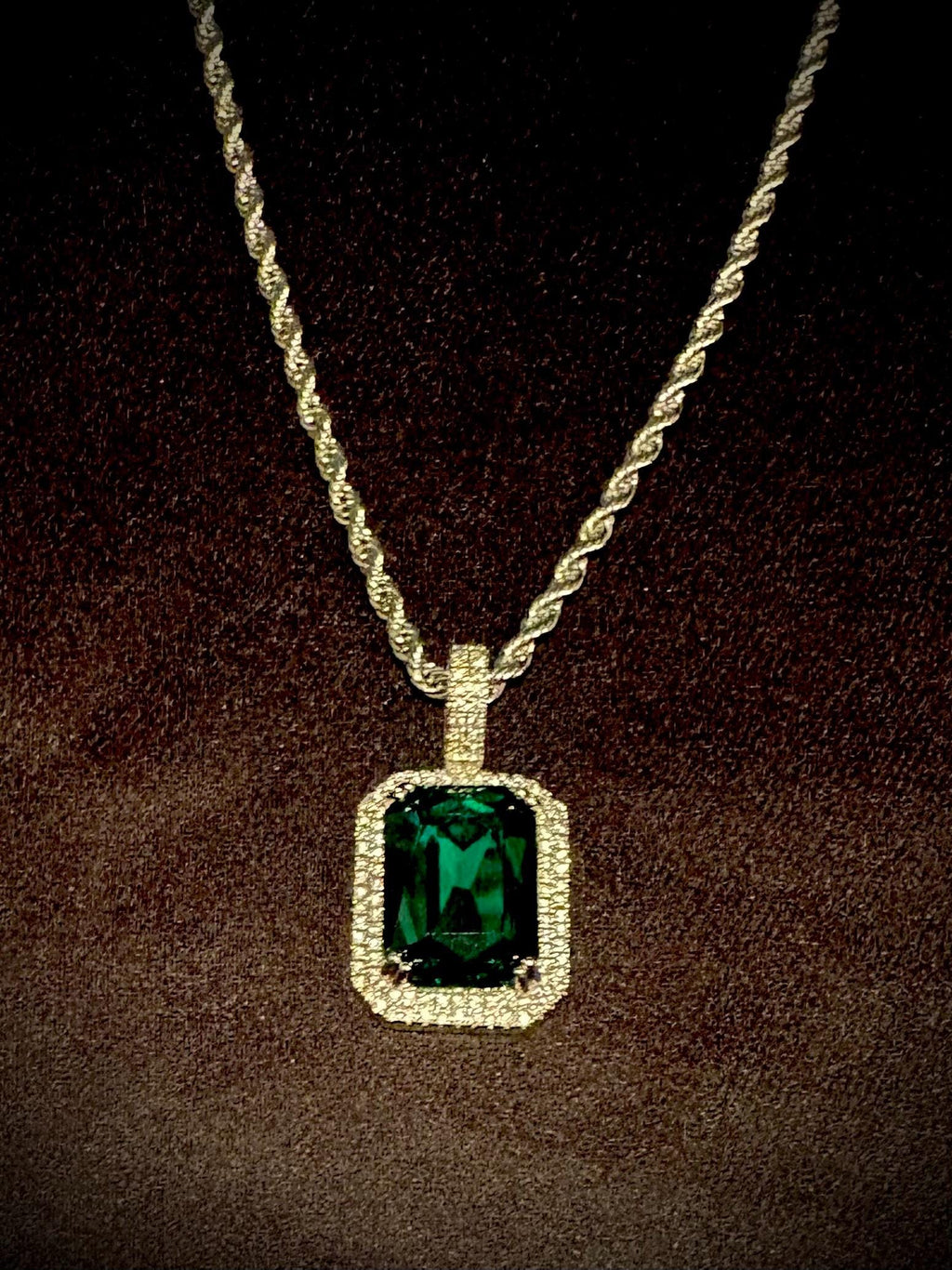 Iced-Out Stainless Steel Pendant with Lab-Created Sapphire & AAA CZ Stones – Necklace Included