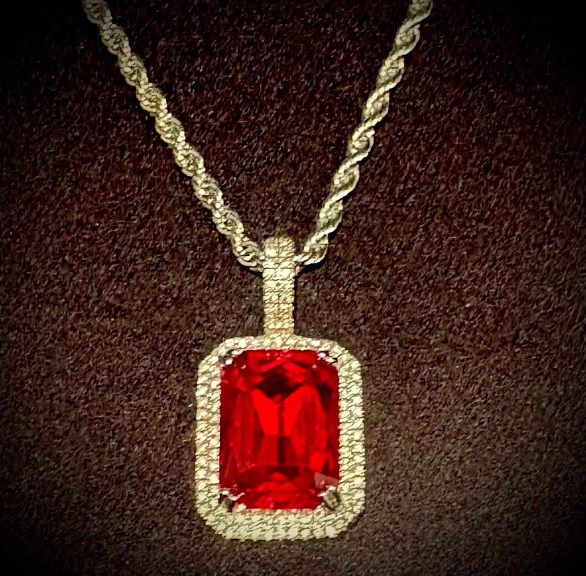 Iced-Out Stainless Steel Pendant with Lab-Created Sapphire & AAA CZ Stones – Necklace Included