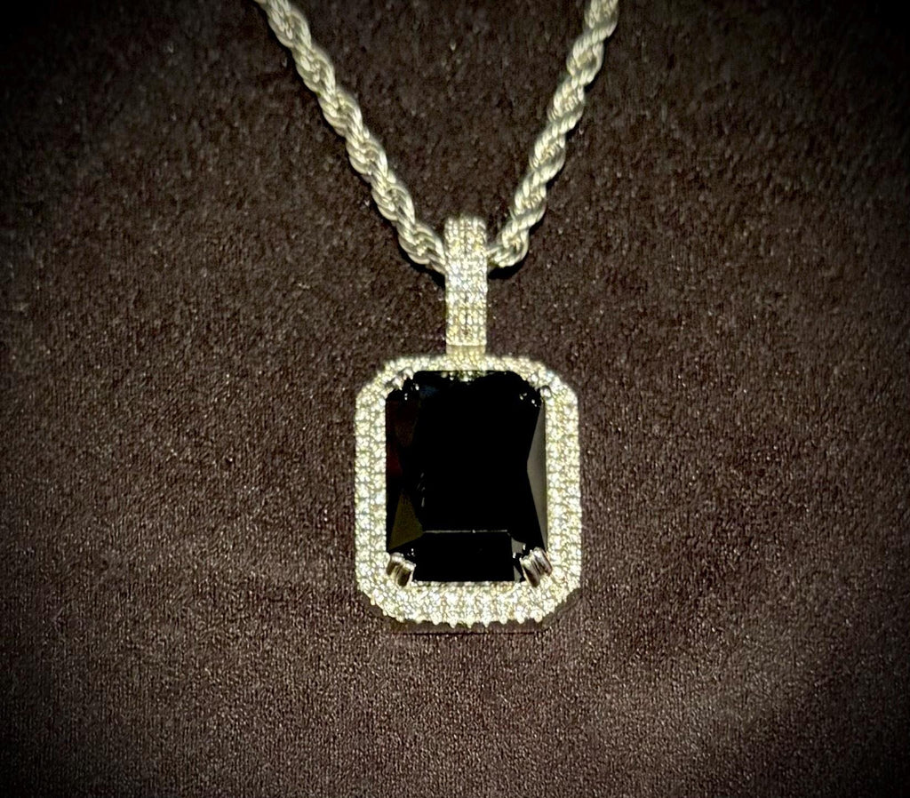 Iced-Out Stainless Steel Pendant with Lab-Created Sapphire & AAA CZ Stones – Necklace Included