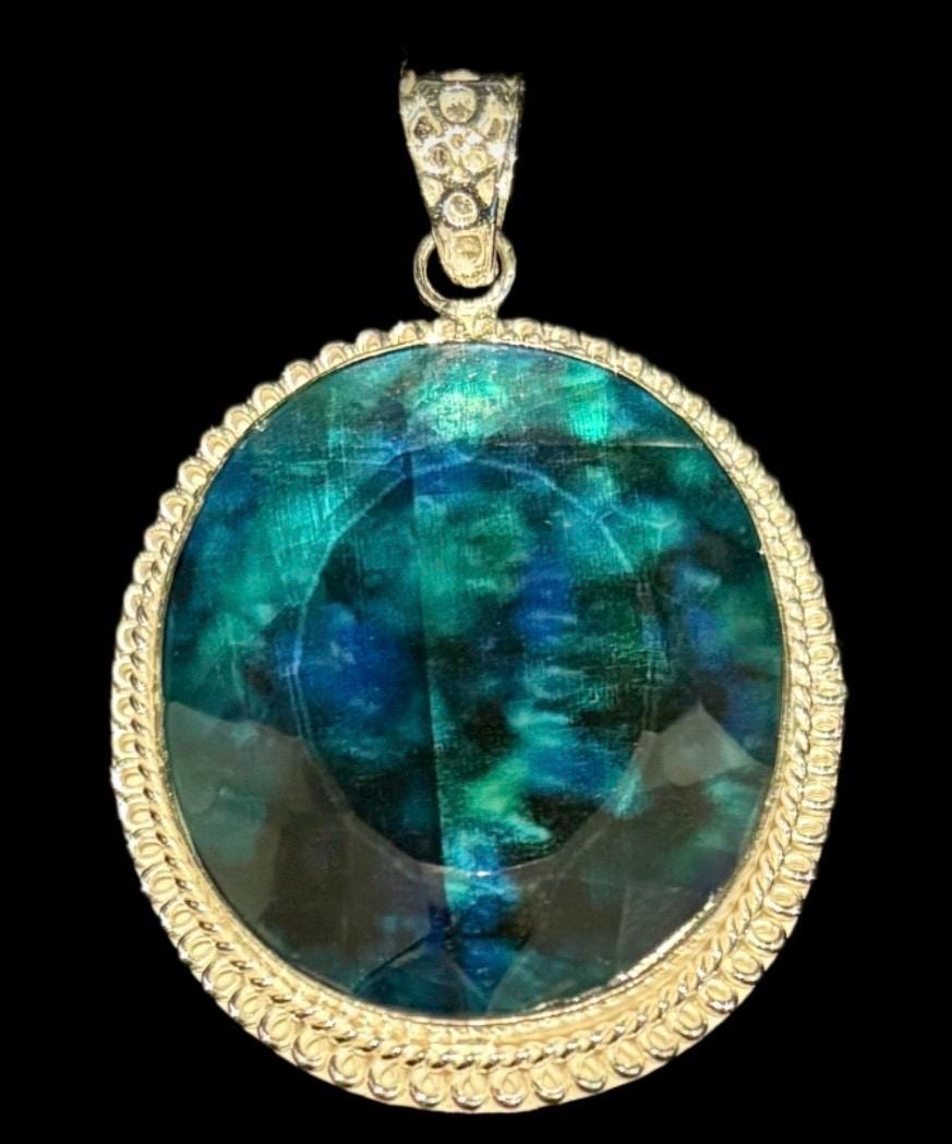 115ct Ammolite Oval Cut Silver Pendant