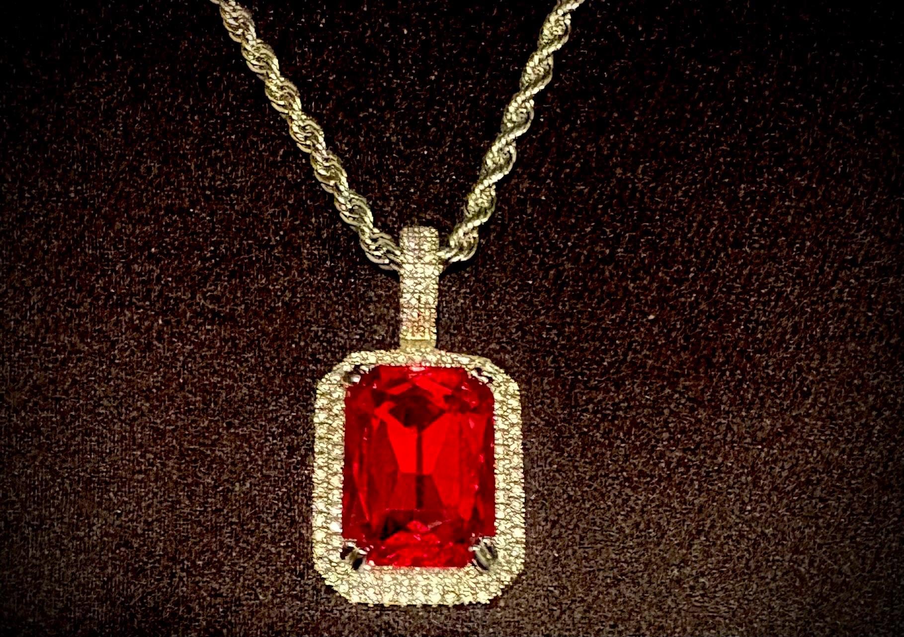 Iced-Out Stainless Steel Pendant with Lab-Created Sapphire & AAA CZ Stones – Necklace Included