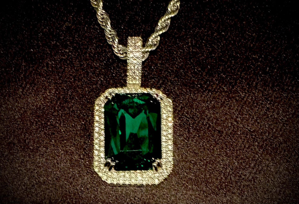 Iced-Out Stainless Steel Pendant with Lab-Created Sapphire & AAA CZ Stones – Necklace Included