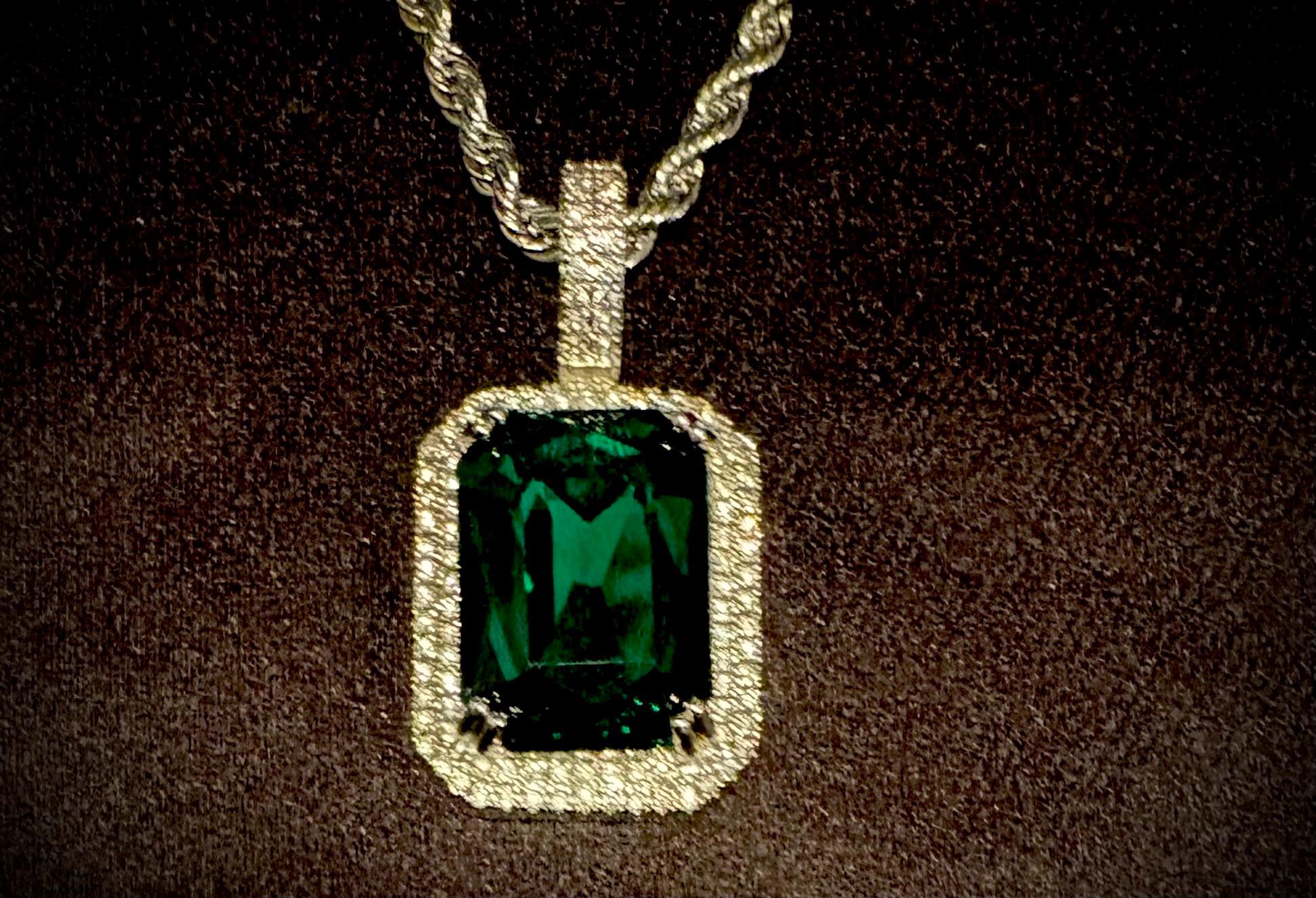 Iced-Out Stainless Steel Pendant with Lab-Created Sapphire & AAA CZ Stones – Necklace Included