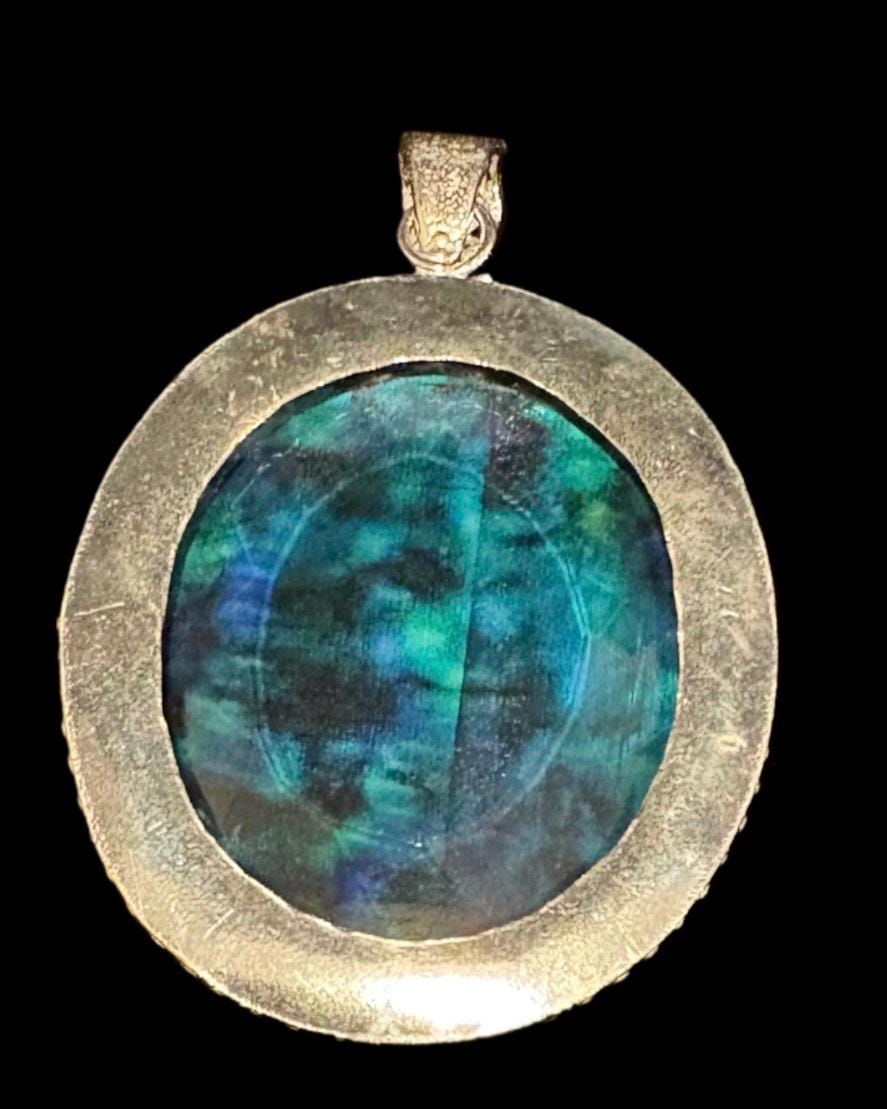 115ct Ammolite Oval Cut Silver Pendant